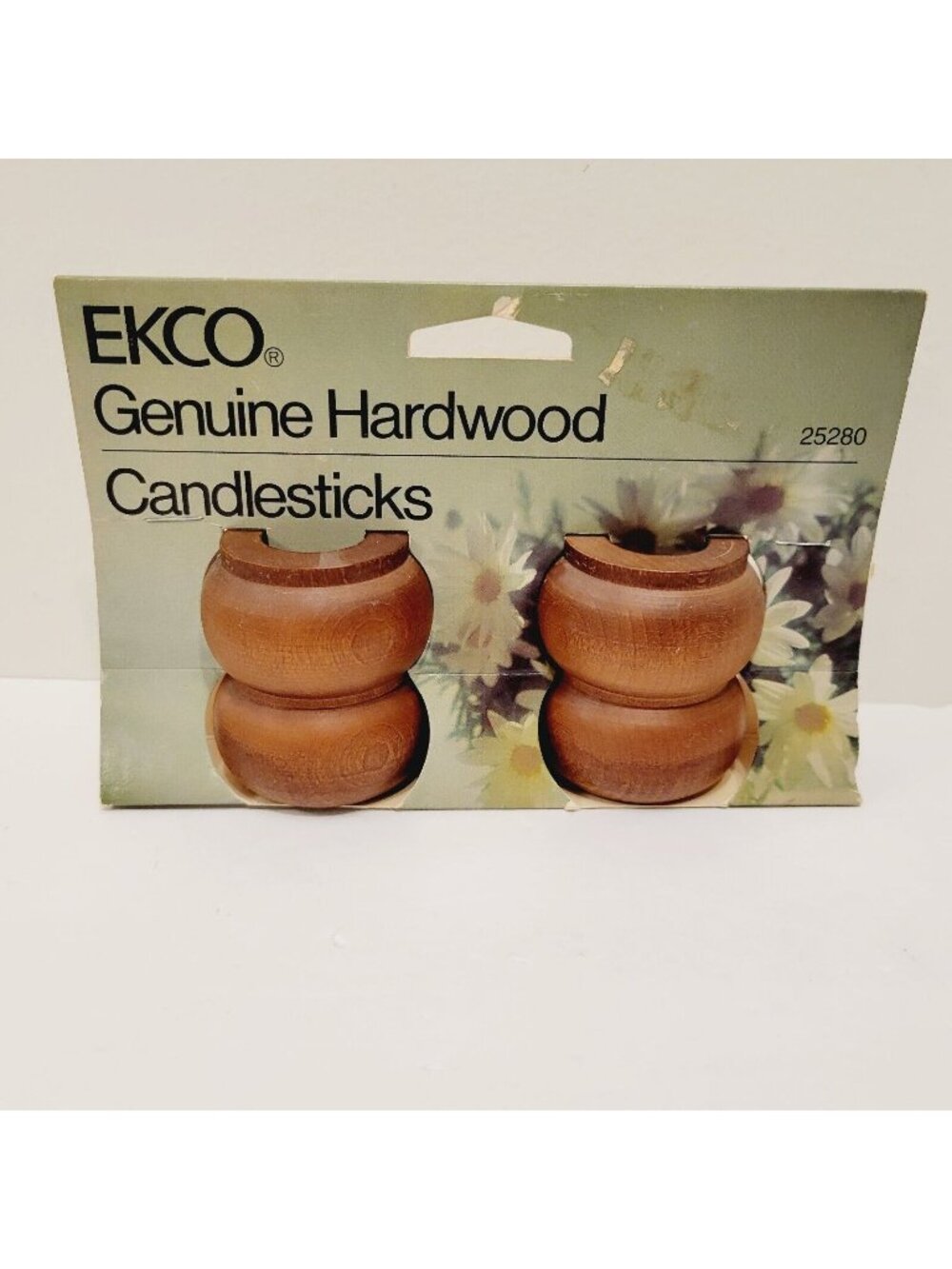 Vtg ECKO USA Hardwood Brown Candlestick Holders Cottagecore Country Home Decor